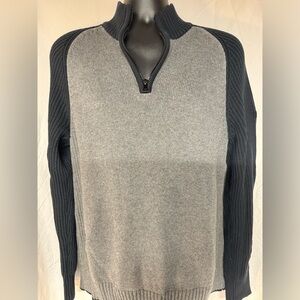 Nautica 1/4 Zip Knit Mock Neck Pullover Sweater Men's Large Grey /Navy